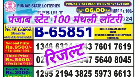 punjab state dear 100 monthly lottery result today live|Punjab State Dear 100 Monthly Lottery Results 13/08/2024.